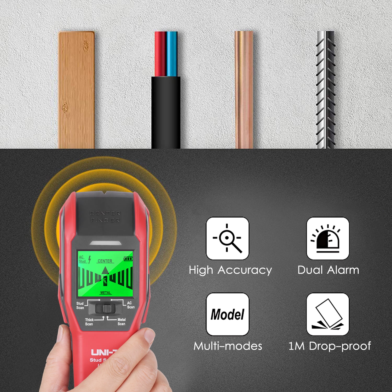Wall Detector,Stud Finder,Digital Wall Detector,Wood Stud Finding,Multi-Scanner Metal Wood Center Finding Instrument,Supports LED indicating Light,Detection AC Alarm 
