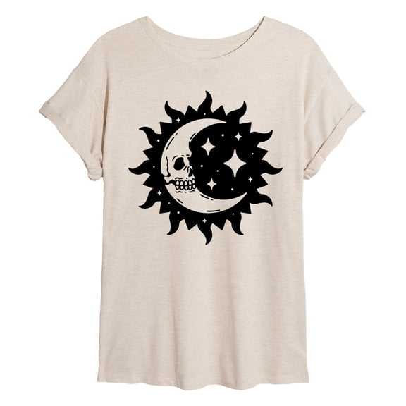 Instant Message - Celestial Moon with Skull Face Oversized Graphic T-Shirt