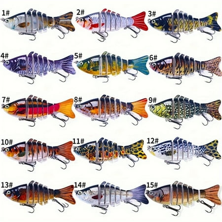 15pcs Lifelike Fishing Lures for Bass Trout Walleye Predator Fish - Realistic Multi Jointed Fish Popper Swimbaits - Spinnerbaits Lure Fishing Tackle Kits - Freshwater and Saltwater Crankbaits