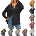 thumbnail image 6 of Womens Button Down Shirts Waffle Solid Color Lapel Collar Long Sleeved Tunic Blouses Stretch Comfy Loose Fit Tops with Pockets, 6 of 7