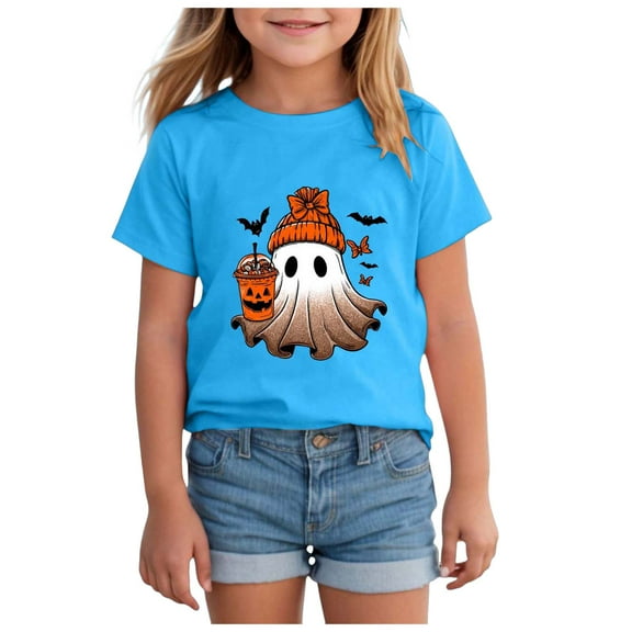 Staki Girls Halloween Sweatshirt Toddler Baby Girl Halloween T-Shirts Cutest in Graphic Shirts Kid Short Sleeve Tees Vintage Top(Blue,3-4 Years)
