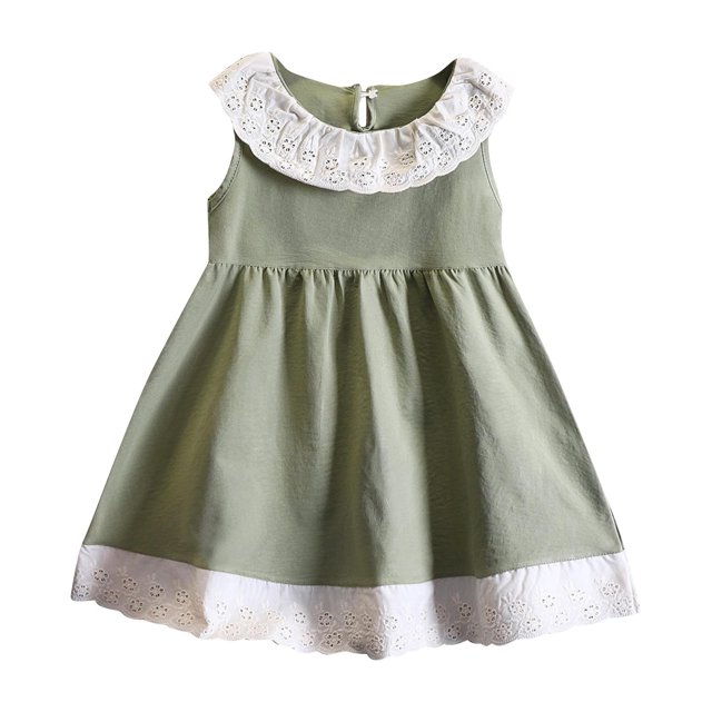 Yanlir Robe Décontractée Sans Manches pour Enfants, Couleur Unie, Col Rond, au-Dessus du Genou, Légère et Respirante pour Fête (Vert, 9 Ans)
