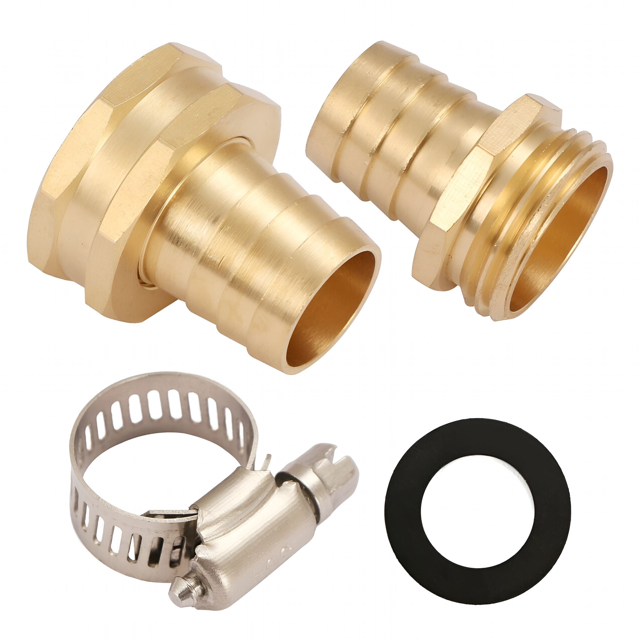 ICERUN Garden Hose Quick Connect Repair Fittings Set, 3/4in Brass Male And Female Ends with Clamps