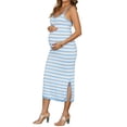 thumbnail image 4 of INSPIRE CHIC Women's Maternity Dress Bodycon Striped Long Midi Sleeveless Cami Knit Casual Fitted Pregnancy Dresses L Blue, 4 of 6