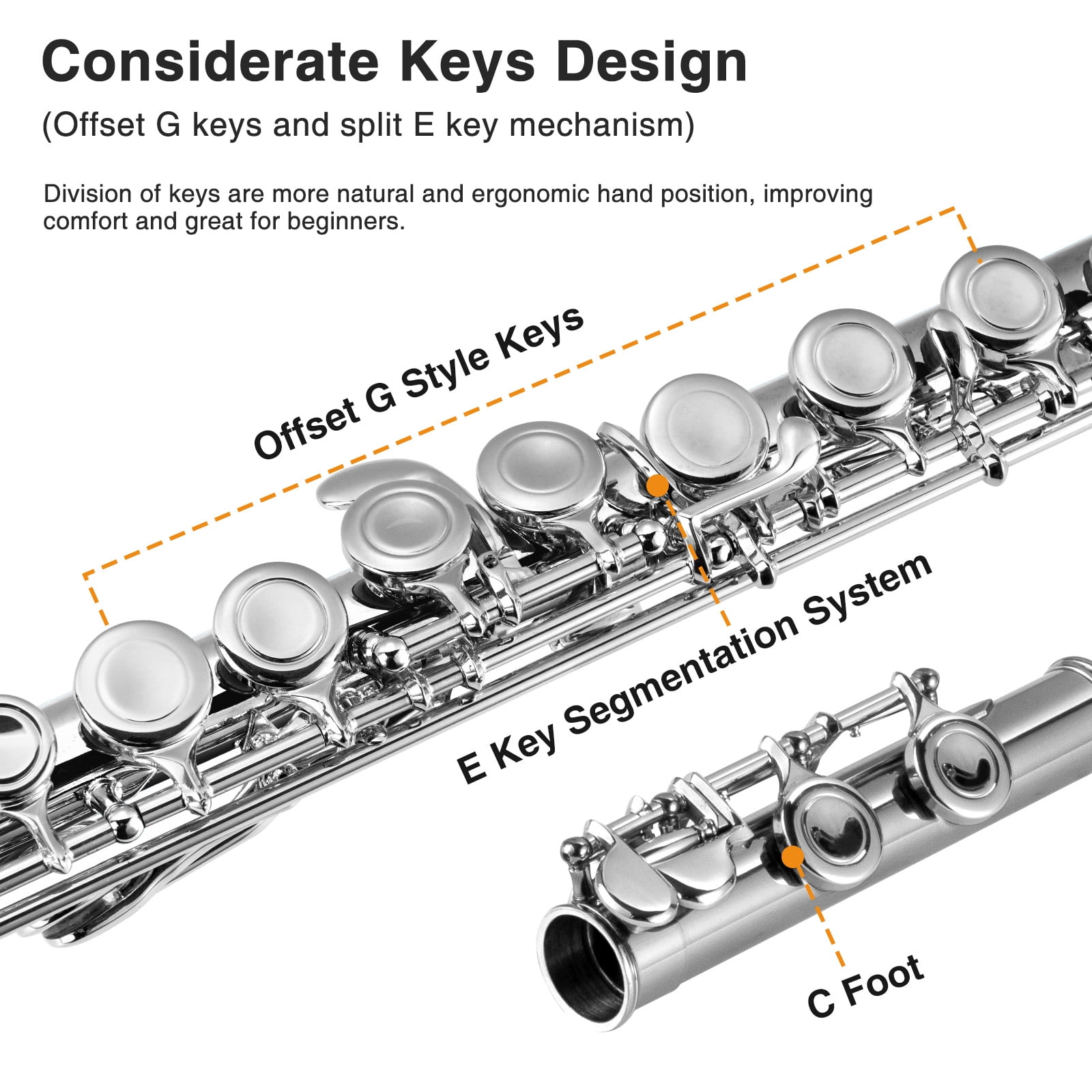 POGOLAB Flutes, Closed Hole C 16 Keys Flute Instrument, Student Flute for Beginner Advanced Player with Flute Cleaning Kit, Carry Bag, Stand, Strap, Probe Rod, Gloves
