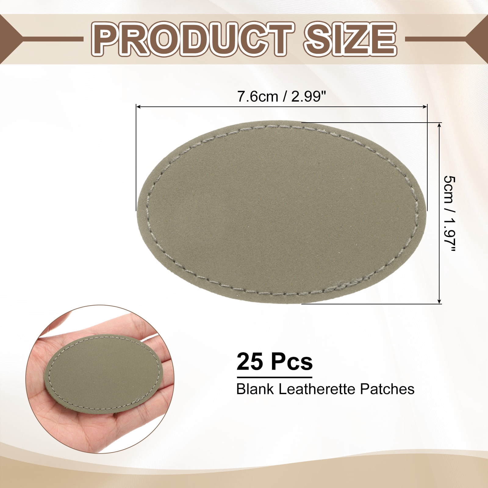 Uxcell Blank Leatherette Patches, Oval Faux Leather Hats Patches with Adhesive Iron-on Heat Press Laserable Rustic for Hats DIY Fabric Repair Sew Light Brown