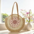 thumbnail image 4 of Round Summer Straw Bag Beach Shoulder Bag Holiday Travel Handbag for Women(Pink), 4 of 6