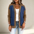 thumbnail image 4 of Daiosportswear Cardigan Sweaters for Women Long Sleeve V Neck Button Up Knit Loose Color Block Outwear Coats Brown, 4 of 9