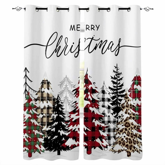 Hokiten Xmas Tree Christmas Blackout Curtains | Light Blocking Print Window Curtains, Snowflake Red Green Brown Thermal Insulated Window Drapes for Living Room Kitchen Cafe (2 Panels, 104"W x 52"L)