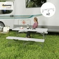 thumbnail image 4 of HYJY 2-Pack 6 Ft. Plastic Folding Benches, Portable Foldable Bench Seats with Carrying Handle, Non-Slip Mat, HDPE Tabletop, Picnic Benches for Camping Dining Picnic BBQ Sports, White, 4 of 9