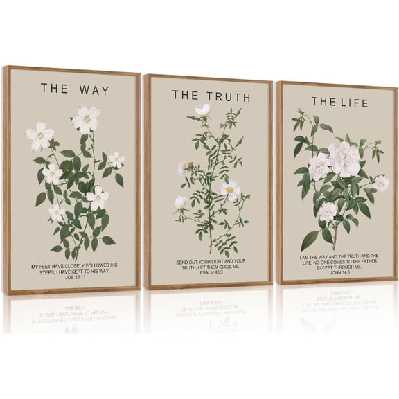 FCCUYE Dark Moody Boho Wildflowers Wall Art Set(16"x24"), 3 Pieces Vintage Mid Century Modern Floral Framed Canvas Artwork, Large French Penoy Botanical Wall Decor for Office Bedroom Living Room