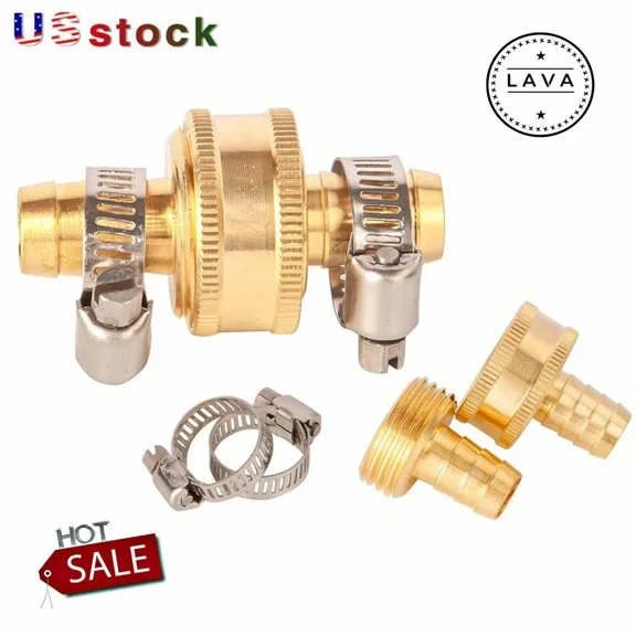 PURELY- 1/2" Garden Hose Brass Mender End Repair Set Water Hose Male Female Connector Us