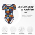 thumbnail image 4 of Saiise Grenouillère à Manches Courtes pour Femmes Motif Dinosaure Coloré Col Rond Pyjama Justaucorps Extensible avec Fermeture à Pression-Moyen, 4 of 7