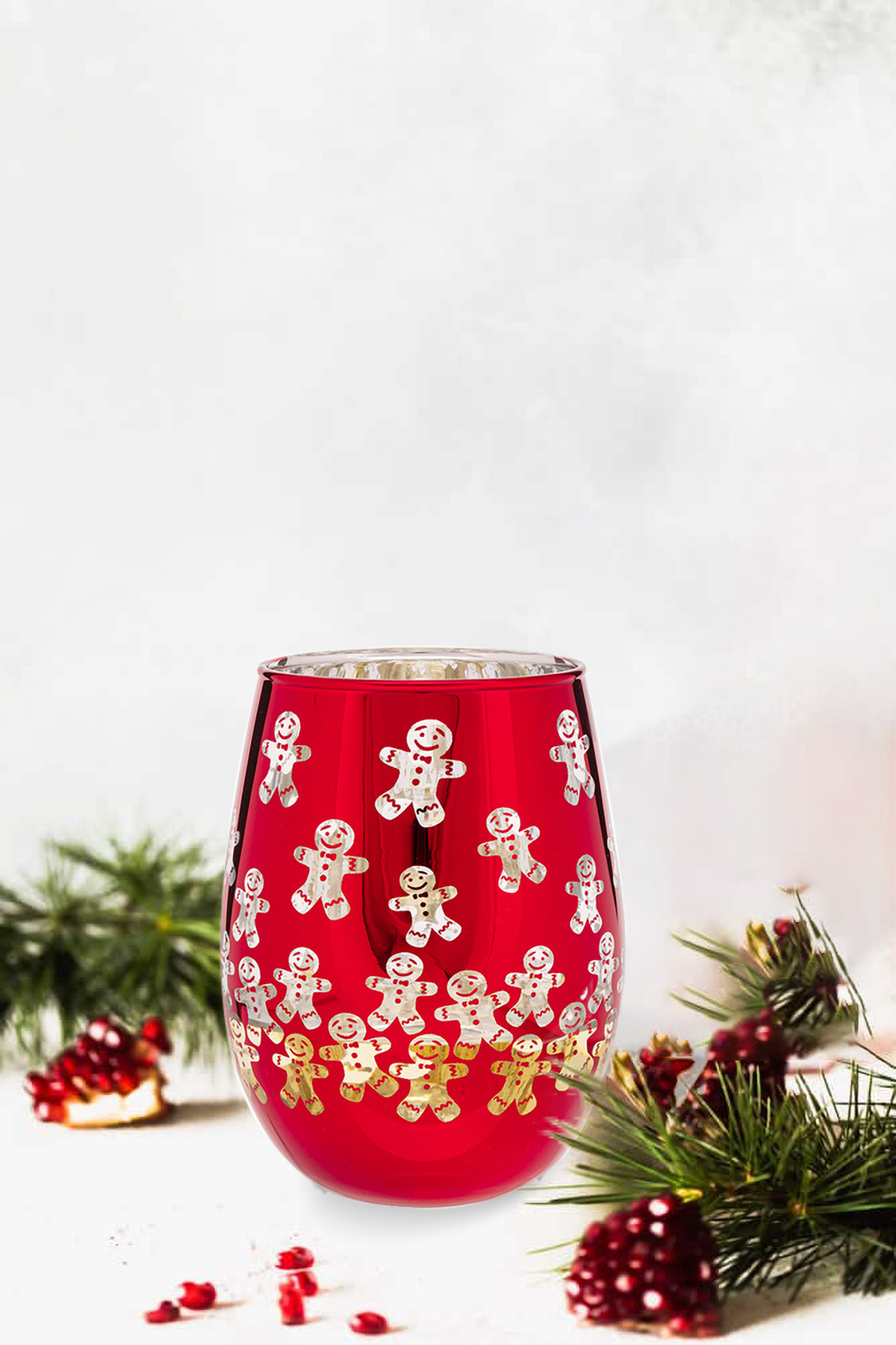 Stemless Gingerbread Man Wine Glass 17.5 OZ Holiday Time