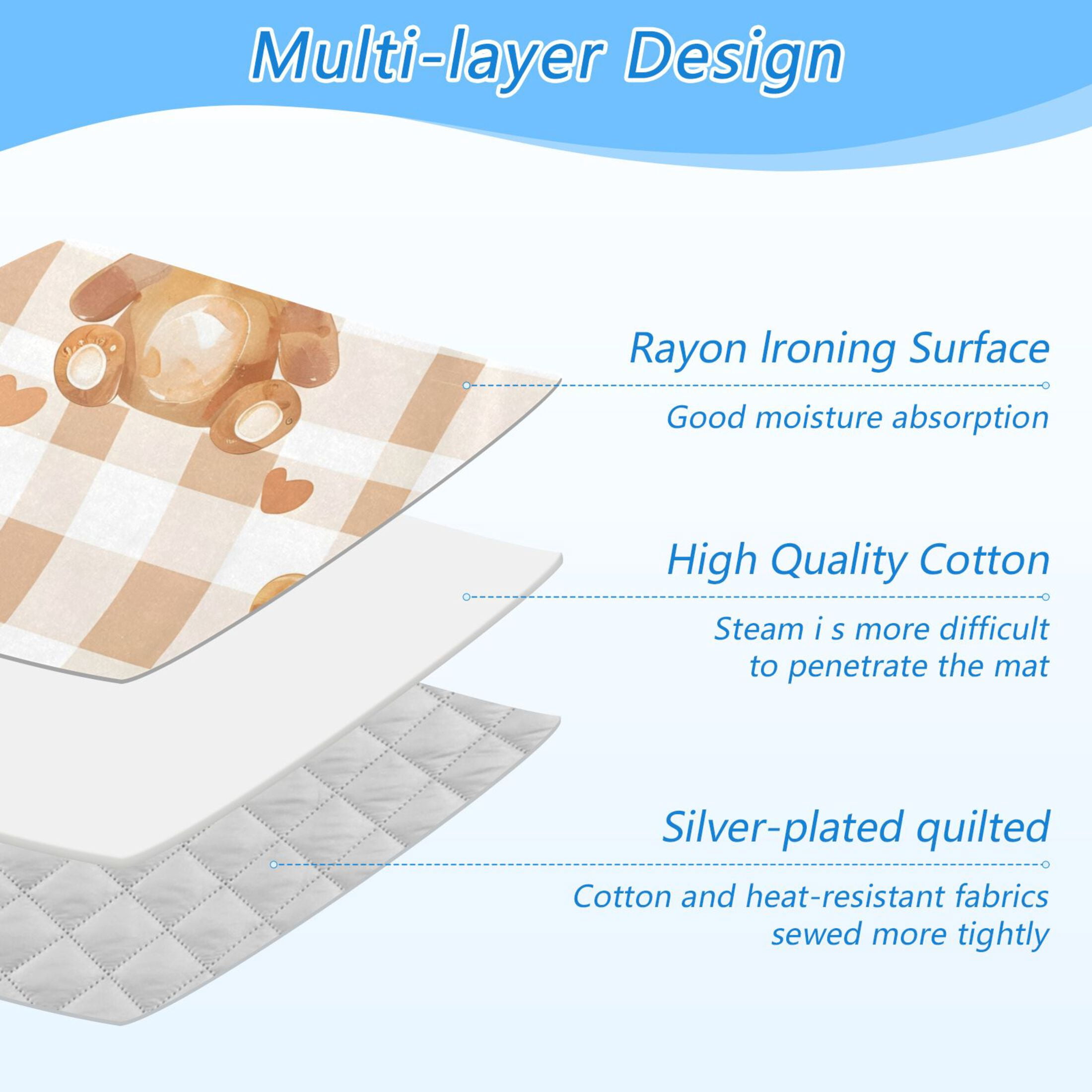 Cute Cartoon Bears with Hearts Ironing Mat Blanket Portable Travel Ironing Pad Heat Resistant Pad 47.2" x 27.6”