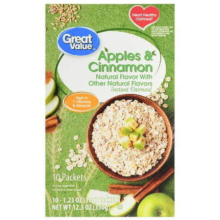 Great Value Instant Oatmeal, Apples & Cinnamon, 1.235 Oz ...