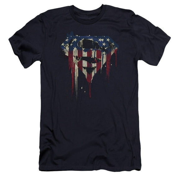 Superman Bleeding Shield Premium Adult Slim Fit 30/1 T-Shirt Navy