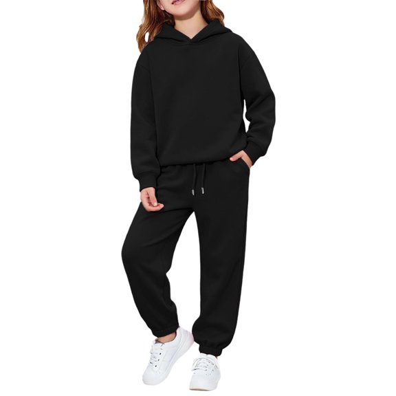 Toddler Girl Outfits 2 Piece Solid Print Hooded Long Sleeve Essential Hoodie And Cuffed Trousers Casual Wear Girls' Clothing Sets 2 Years-3 Years