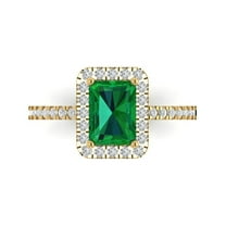 Halo Engagement Ring for Women - 1.86ct Simulated Emerald in 18K Yellow Gold Promise Ring