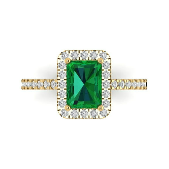 Halo Engagement Ring for Women - 1.86ct Simulated Emerald in 14K Yellow Gold Promise Ring