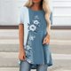 thumbnail image 2 of Camiseta de mujer holgada con cuello redondo y estampado de flores informal elegante para mujer Top de manga corta para verano azul S, 2 of 6