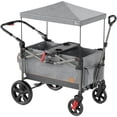thumbnail image 1 of Busy Bee Foldable Wagon Stroller for 2 Kids, Push Pull Collapsible Kids Wagon with Adjustable Handle Bar, Removable Canopy, 5-Point Harness, Shock-Absorbing Wheels, Grey, 1 of 5