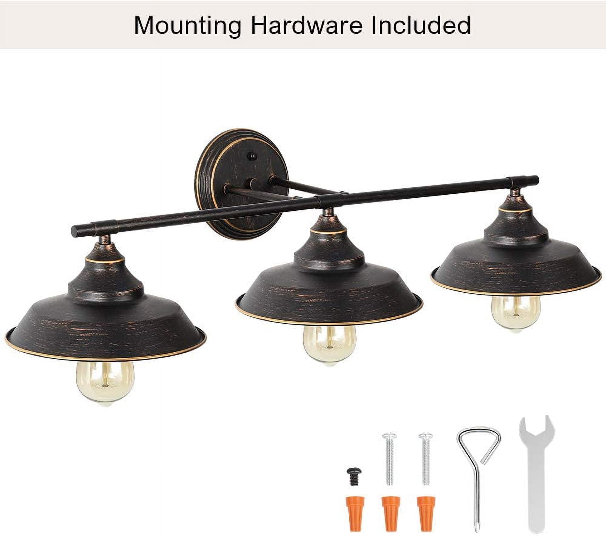 Oumilen 3-Light Oil Rubbed Bronze Vanity Light with Brown Metal Shades