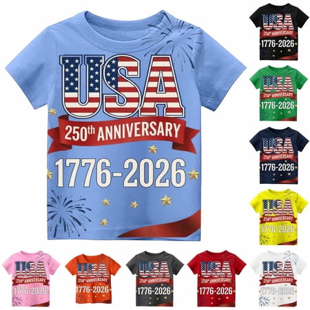 WERYOUNG Boy s 250th Anniversary Patriotic T Shirts Kids Short Sleeve Crewneck Stars And Stripes Print Tees Boys 4th Of July USA Festival T-Shirts Trendy Tops 5-6 Years