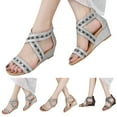 thumbnail image 5 of CAICJ98 Womens Sandals Women's Flat Sandals Elastic Strappy Sandals, Jussy Simple Casual Open Toe Flat Sandals Summer Beach Sandals for Women,Gold, 5 of 5