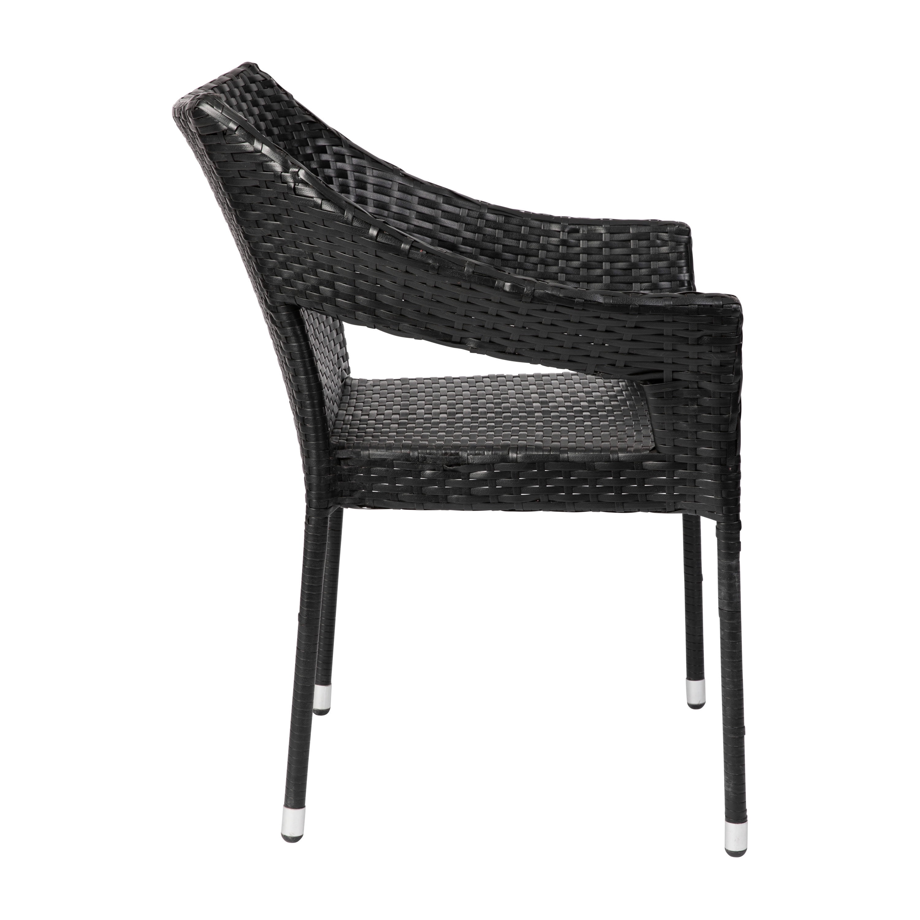 Merrick Lane Weather Resistant Indoor/Outdoor Stacking Patio Dining Chair with Steel Frame and PE Rattan - Black