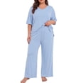 thumbnail image 3 of MINTREUS Lounge Sets for Women Plus Size Pajamas Knit pjs Short Sleeve Tops and Long Pants Soft Comfy 2 Piece Pajama Set, 3 of 10