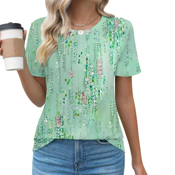 Youyipin Womens Tops Short Sleeve Dressy Casual Shirts Ruffle Bell Sleeve Front Pleated Fasion Trendy Blouses Summer Tops For Women