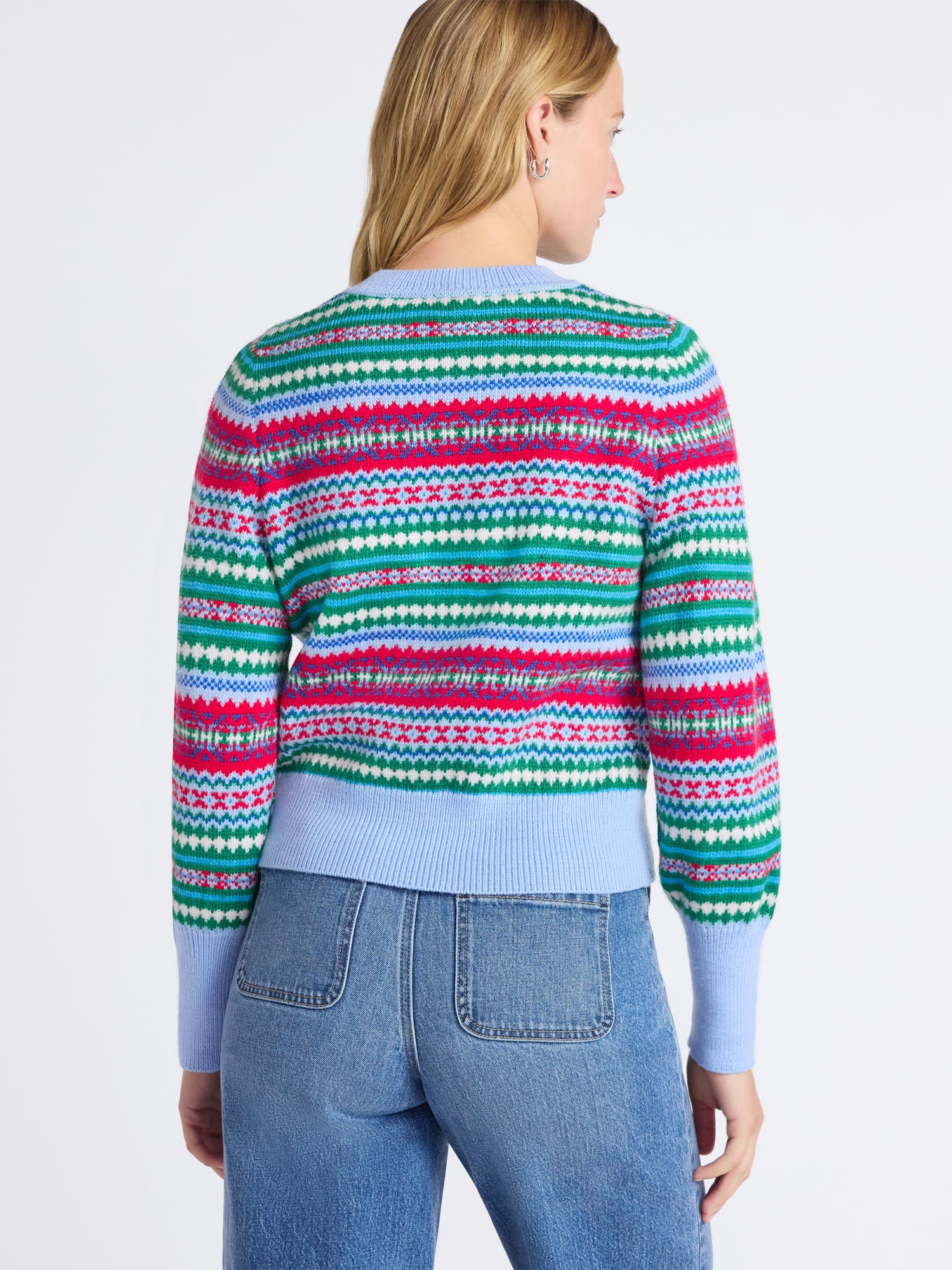 Free Assembly Women's and Women’s Plus Fair Isle Pullover Sweater with Tall Cuffs, Midweight, Sizes XS-4X