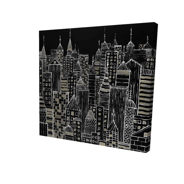 Tours de Ville Illustratives - Toile 36"x36 Pouces - Impression à la Demande