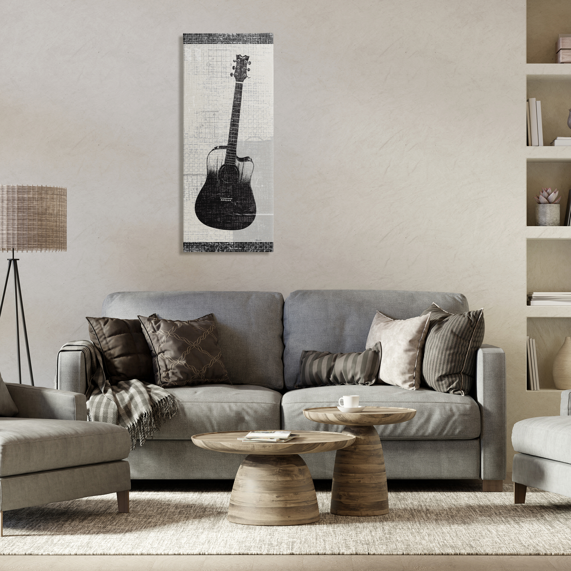 Stupell Industries Patterned Acoustic Guitar Performing Arts Painting Gallery Wrapped Canvas Art Print Wall Art, 17 x 40