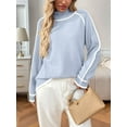 thumbnail image 5 of Sweaters for Women Trendy Cute Cozy Turtle-Neck Long Sleeve Colorblock Knitted Pullover Tops Light Blue S, 5 of 7