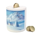 thumbnail image 3 of Winter Piggy Bank, Little House Below the Majestic Mountains in the Winter Ice Blizzard Frozen Cold Weather, Ceramic Coin Bank Money Box for Cash Saving, 3.6" X 3.2", Blue, by Ambesonne, 3 of 4