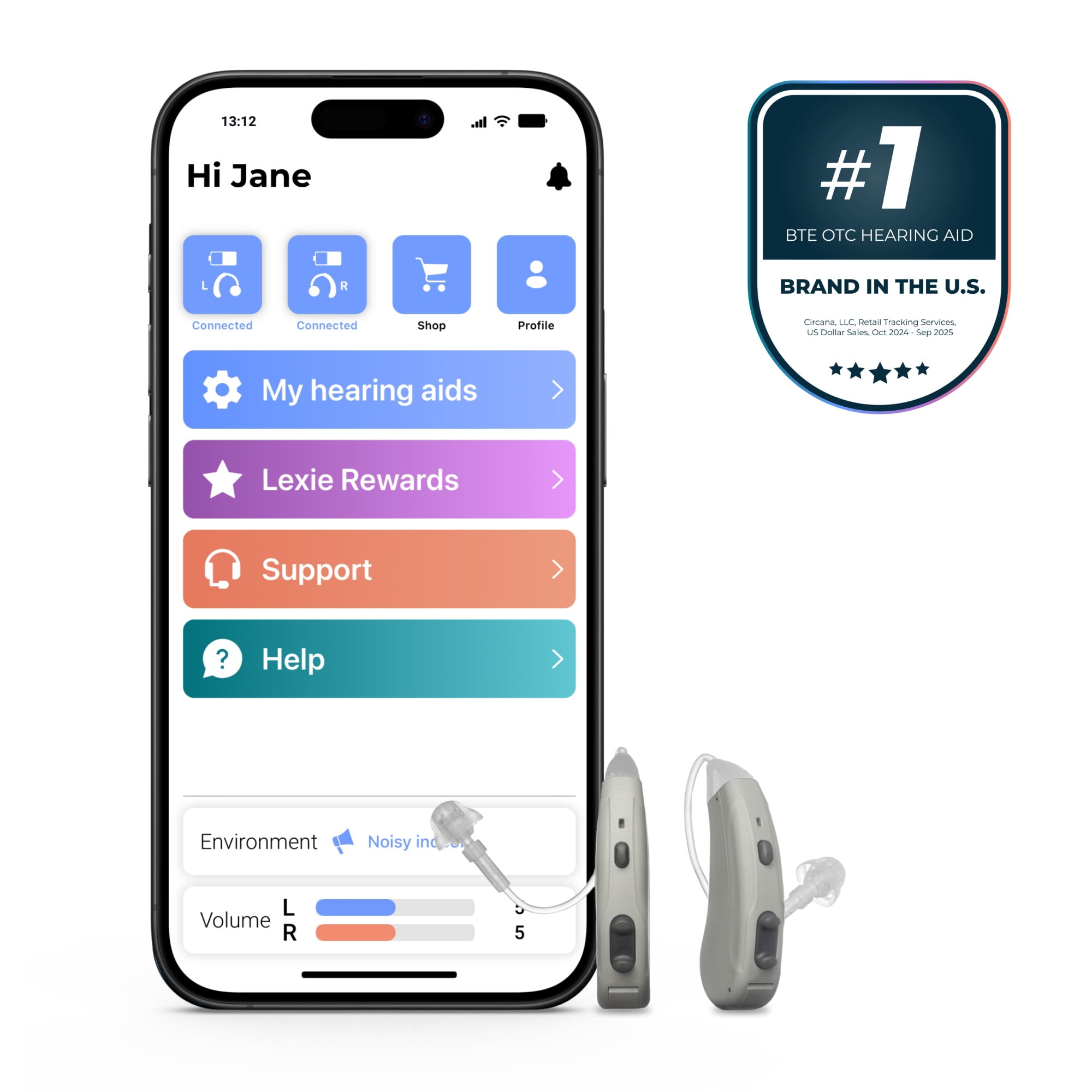 Lexie Lumen Self-Fitting, OTC Hearing Aids | with Lexie Expert® Support | Clinically proven | Replaceable batteries – Grey