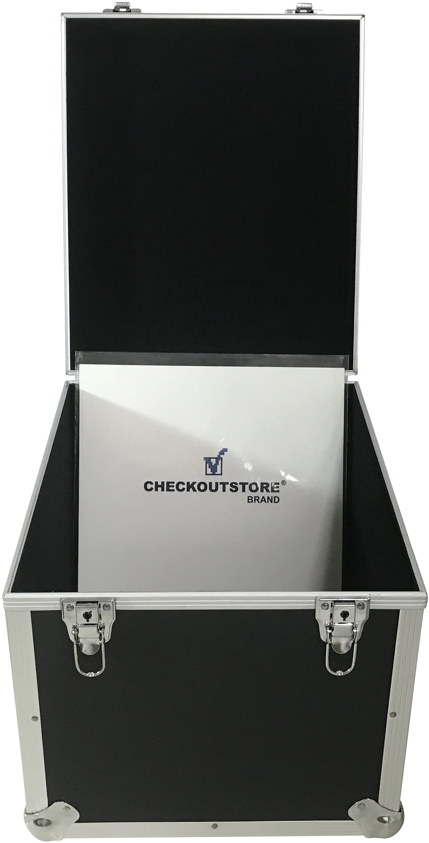 CheckOutStore Black Aluminum 12" LP Vinyl Record Storage Box (Holds 125