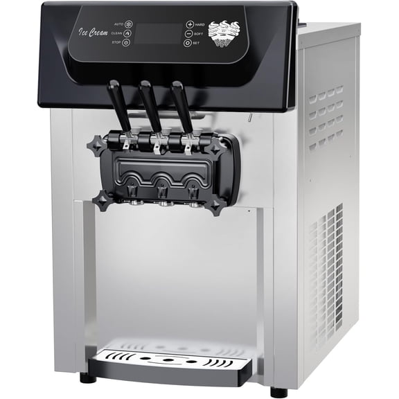 IdealHouse 2 1 Flavor Soft Serve Ice Cream Maker Machine Commercial, 5.3-7.4 Gal/Hr Countertop Soft Serve Machine with LCD Display, Auto Clean Pre-Cooling High Productivity, 2200W