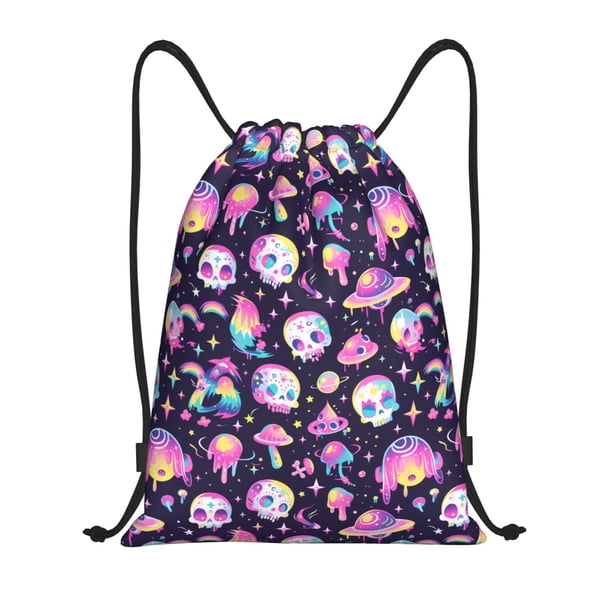 Fotbe Skull mushroom space Bolsa Mochila con Cordón Estampada, Bolsa de Gimnasio Deportiva, Bolsa Cinch, Bolsa con Cordón para Hombres y Mujeres-Small