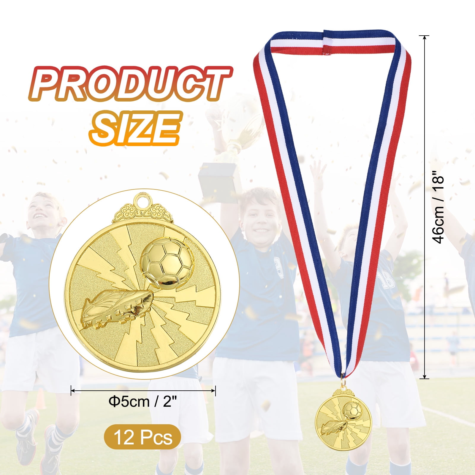 Uxcell 2 Inch Soccer Medals Gold Award Medals with Neck Ribbon for Team Sports Games Party Favors 12 Pieces