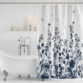 thumbnail image 3 of Blue Botanical Shower Curtain, Waterproof Shower Curtains for Bathroom, Dragonfly Flower Leaf Retro Ink Style Washable Fabric Bathtub Curtain Set Bath Decor with 12 Hooks Standard 72"x72", 3 of 8
