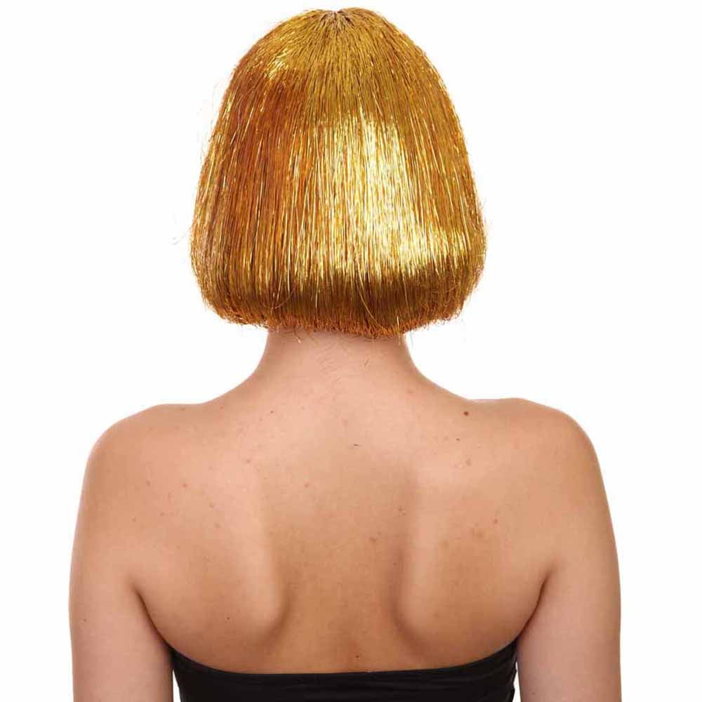 HPO Adult Women's Gold Tinsel Bob Wig | Breathable Capless Costume Hair | Festival & Party Wig