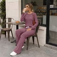 thumbnail image 5 of SUNBS Two Piece Sets Womens Lounge Sets Fall Wide Leg Pants with Pocket Matching Sets Crew Neck Top Casual Pajamas Sets Clothes, 5 of 8