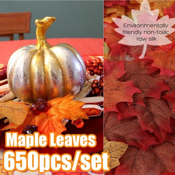 Travelwant 650Packs Artificial Maple Leaves, Fall Colored Silk Maple Leaves Autumn Fall Leaves Bulk for Art Scrapbooking, Weddings, Autumn Party, Events and Decorating
