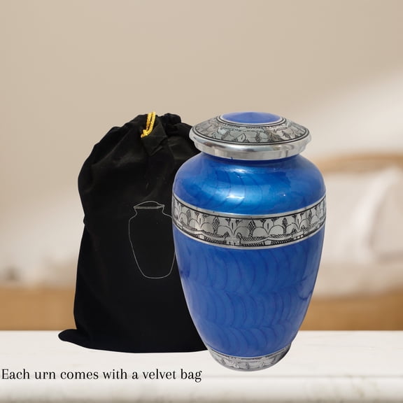 Silver Leaves Large Adult Cremation Urn for Human Ashes With Velvet Bag