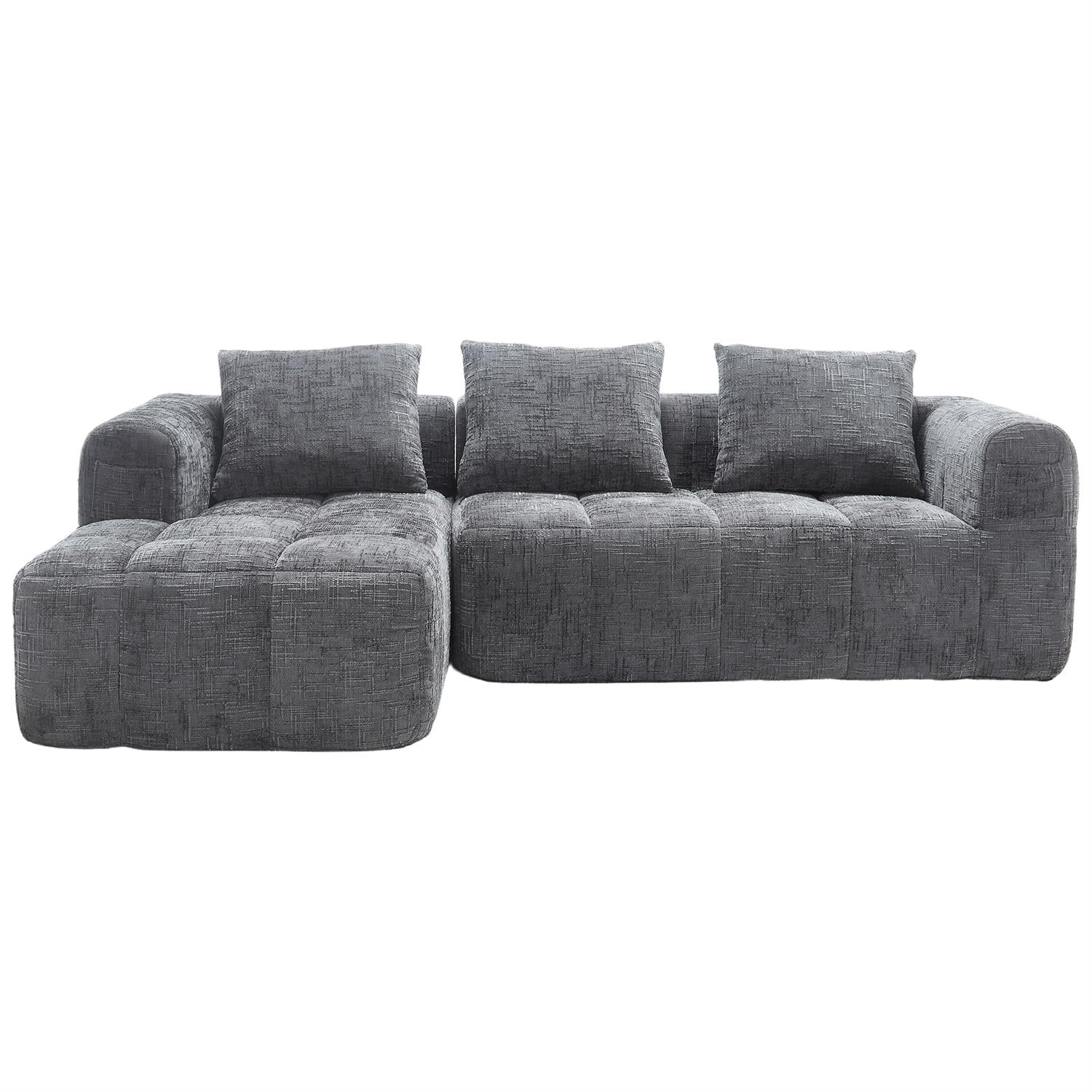 Demi Bonn 98" L-Shaped Modular Sectional Sofa with Chaise, Side Pockets, Modern Comfort Couch, Compression-Free Installation for Living Room, Gray