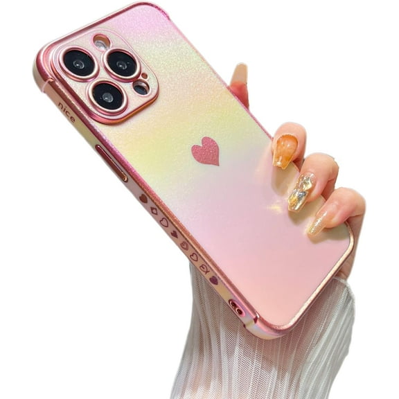 MYKOMI for iPhone 13 Pro Case 6.1 inch,Cute Colorful Iridescent Plating Edge Case with Love Hearts Pattern,Camera Lens Protection Shockproof Phone Case for Women Girls
