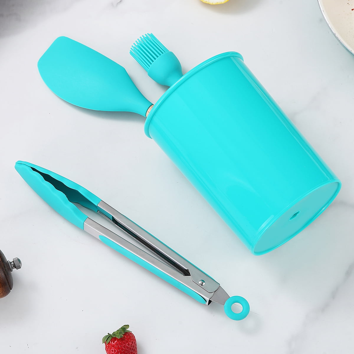 ReaNea Silicone Kitchen Utensils Set 38 Pieces and Utensil Holder (Blue)